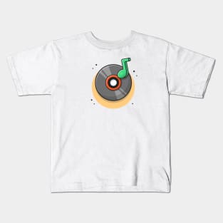 Vinyl Disk Music with Tune and Note of Music Cartoon Vector Icon Illustration Kids T-Shirt